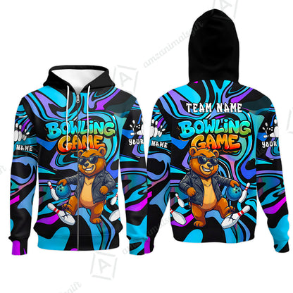 Custom Bowling Jersey Polo Shirt, Trippy Swirl Rocker Bear Graffiti Style, Custom Bowling Jersey Team Shirt For Players With Name & Team Name