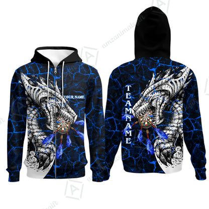 Customized Darts Team Zip Hoodie, Darts And Dragon With Magma Personalized Zip Hoodie For Darts Players