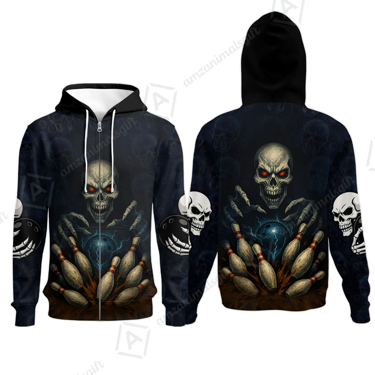 Custom Colorful Skull Bowling Team Jerseys Polo Shirts, Bowling uniforms, Multicolor Skull Bowling Personalized Name And Team Name