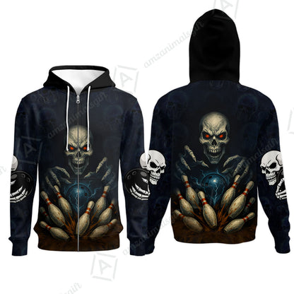 Custom Colorful Skull Bowling Team Jerseys Polo Shirts, Bowling uniforms, Multicolor Skull Bowling Personalized Name And Team Name