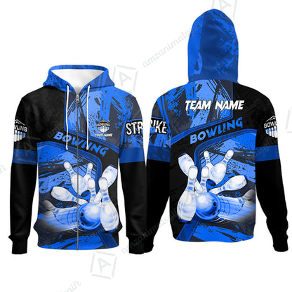 Custom Bowling Team Quater-Zip Polo Shirts, Bowling Uniforms Jerseys Brush Patterns, Multi Colors Personalized Name And Team Name