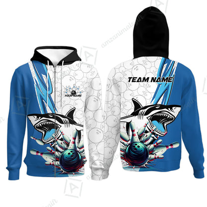 Custom Shark Bowling Team Jersey,  Shark Bowling Jersey Multicolor Polo Quarter-Zip Shirts, Bowling Uniforms Jerseys, Custom Name And Team Name