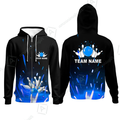 Custom Bowling Team Jerseys Polo Shirts, Bowling uniforms Flame Bowling Ball And Pins Short Sleeve Polo For Men Women Bowlers