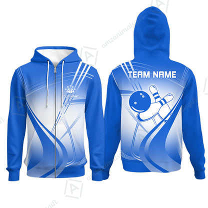 Customized Bowling Zip Hoodie, Custom Bowling Uniform Zip Hoodie, Multicolor Team Style Jersey for Bowlers