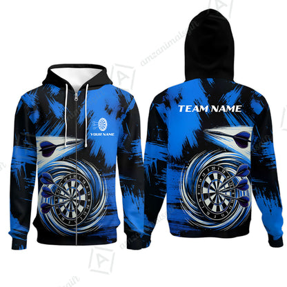 Customized Darts Zip Hoodie, Darts Colorful Wave Custom Name Team Name Zip Hoodie For Darts Player