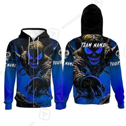 Custom Bowling Team Flat Neck Zip Jersey Shirt, Devil’s Strike Devil’s Strike Power Bowling Edition, Personalized Team Shirt with Custom Name