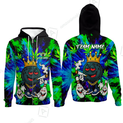 Custom Bowling Team Flat Neck Zip Jersey Shirt, King Smoke Tie-Dye Personalized Team Shirt, Custom Name and Team Name for Bowlers