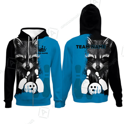 Custom Bowling Jersey Polo Shirt, Raccoon Bowling, Custom Bowling Jersey Team Shirt For Players With Name & Team Name