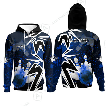 Customized Bowling Polo, Bowling And Pins Smoke Multicolor Option Customized Name And Team Zipper Polo Jerseys Shirts