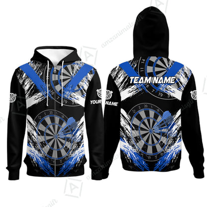 Customized Darts Zip Hoodie, Darts Tournament Grunge Style Multicolor Zip Hoodie Jersey For Darts Player