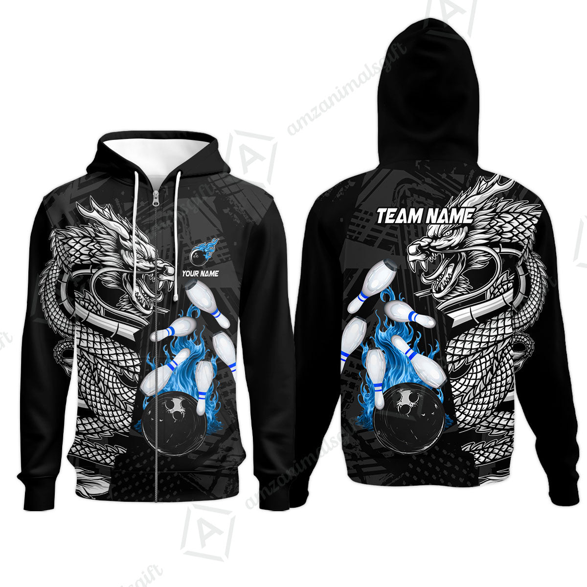 Custom Bowling Team Jerseys Polo Shirts, Bowling uniforms Bowling & Pins Dragon Flame Fire Multicolor Options Personalized Name And Team Name