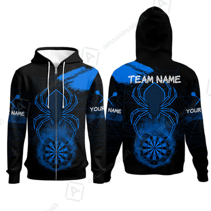 Customized Darts Zip Hoodie, Darts Spider Men's Grunge Darts Smoke Dartboard Zip Hoodie for Darts Players