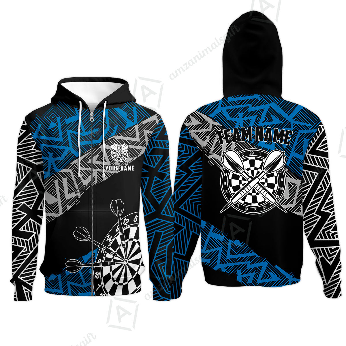 Custom Zig-Zag Pattern Darts Quarter-Zip Polo Shirts,  Custom Darts Team Jerseys Uniform, Personalized Name And Team Name