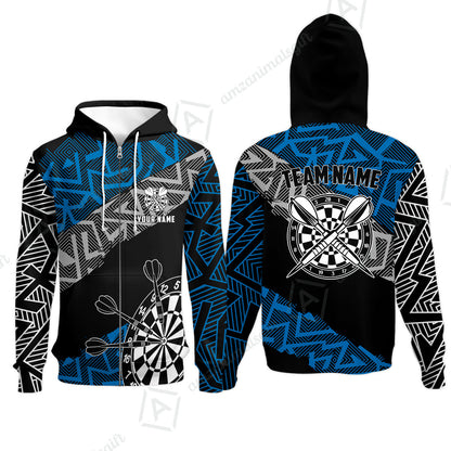 Custom Zig-Zag Pattern Darts Quarter-Zip Polo Shirts,  Custom Darts Team Jerseys Uniform, Personalized Name And Team Name
