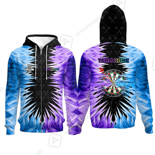 Customized Darts Zip Hoodie, Darts Dartboard Ice And Fire Multicolor Zip Hoodie Jersey For Darts Players