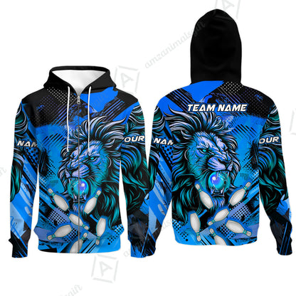 Custom Bowling Team Jerseys Shirts, Bowling uniforms Ball & Pins Lion Pattern Personalized Name And Team Name