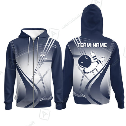 Customized Bowling Zip Hoodie, Custom Bowling Uniform Zip Hoodie, Multicolor Team Style Jersey for Bowlers
