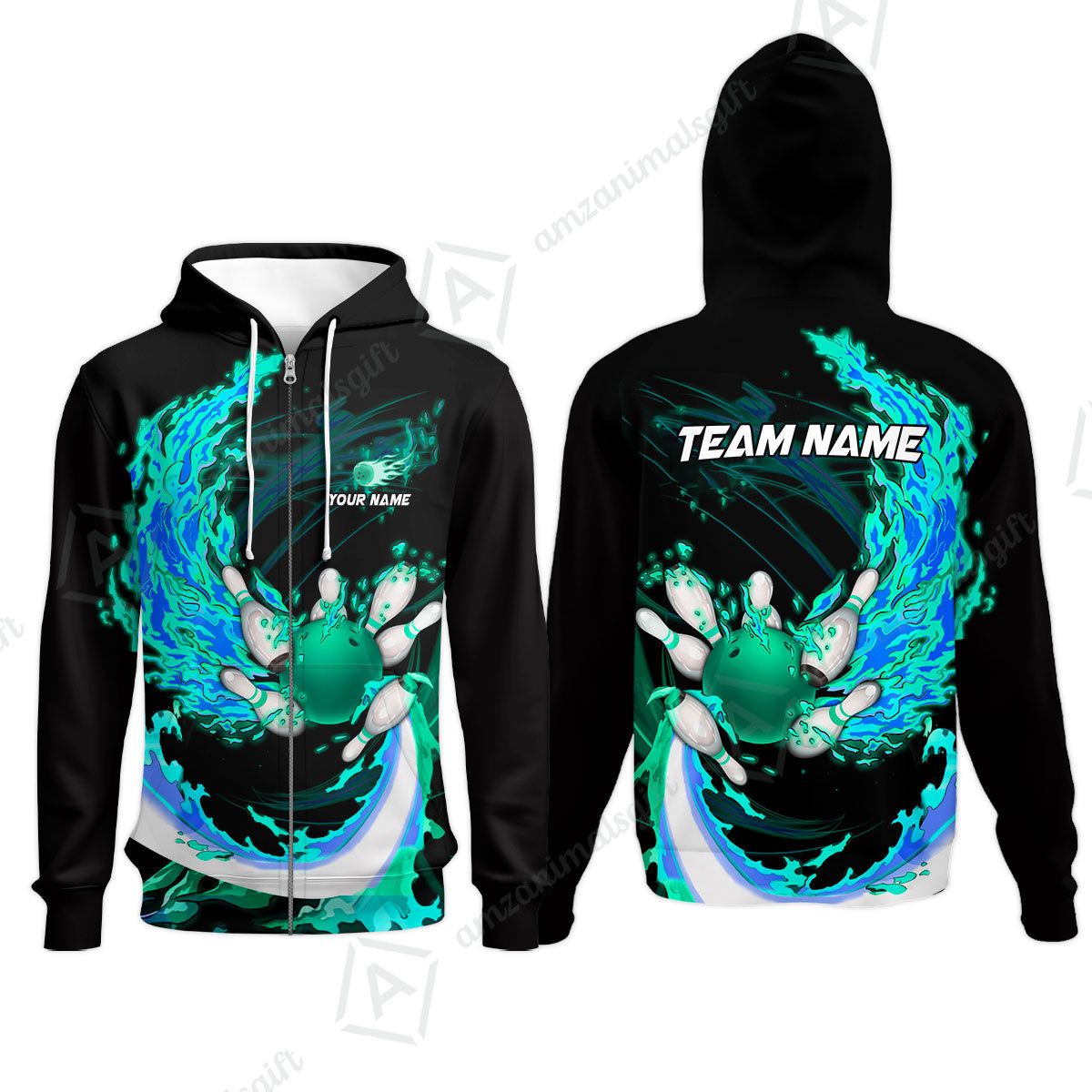 Customized Bowling Polo Team Jerseys, Breath Of Fire Bowling And Pins Multicolor Option Customized Name And Team Name For Bowling Team