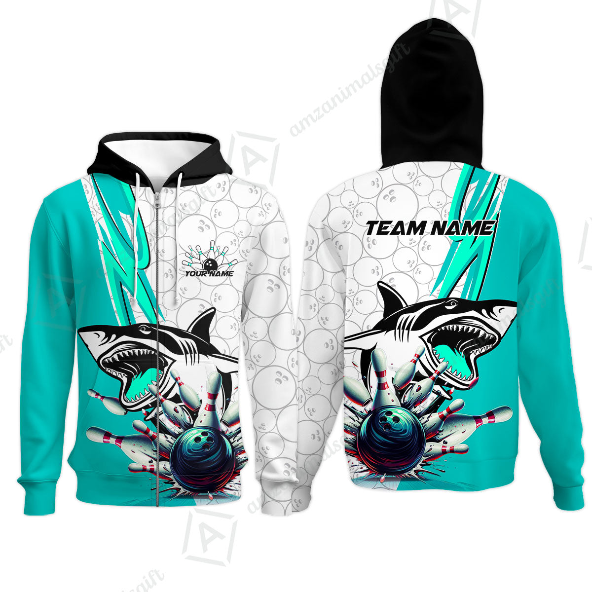 Custom Shark Bowling Team Jersey,  Shark Bowling Jersey Multicolor Polo Quarter-Zip Shirts, Bowling Uniforms Jerseys, Custom Name And Team Name