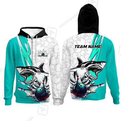 Custom Shark Bowling Team Jersey,  Shark Bowling Jersey Multicolor Polo Quarter-Zip Shirts, Bowling Uniforms Jerseys, Custom Name And Team Name