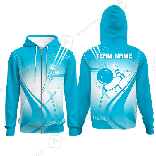Customized Bowling Zip Hoodie, Custom Bowling Uniform Zip Hoodie, Multicolor Team Style Jersey for Bowlers