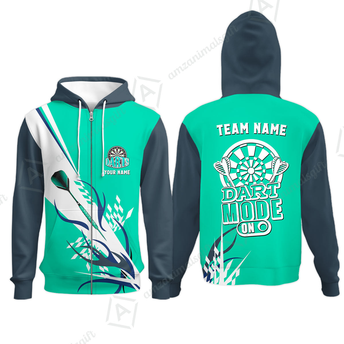 Custom Darts Mode On Multi-Color Team Jersey Polo Quarter-Zip Shirts, Customized Name Team Name Darts Team Jerseys Uniform