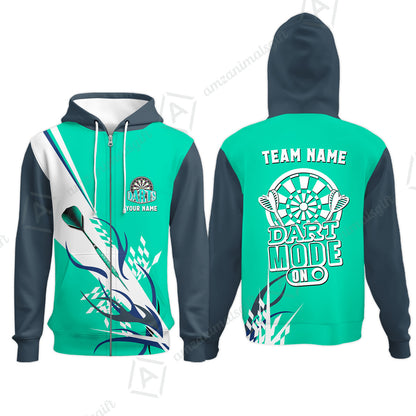 Custom Darts Mode On Multi-Color Team Jersey Polo Quarter-Zip Shirts, Customized Name Team Name Darts Team Jerseys Uniform