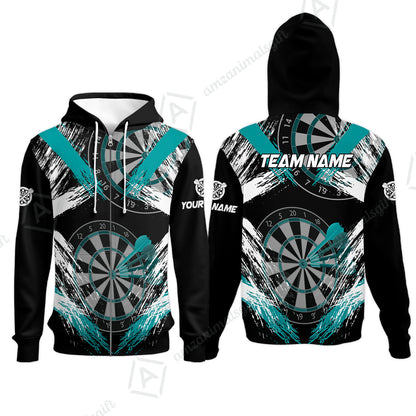 Customized Darts Zip Hoodie, Darts Tournament Grunge Style Multicolor Zip Hoodie Jersey For Darts Player