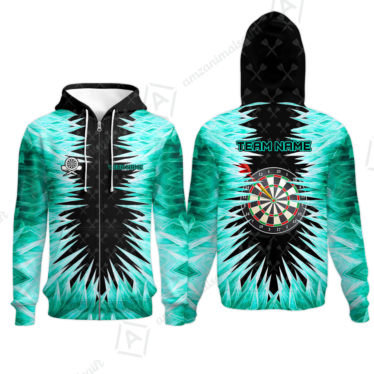 Customized Darts Zip Hoodie, Darts Dartboard Ice And Fire Multicolor Zip Hoodie Jersey For Darts Players