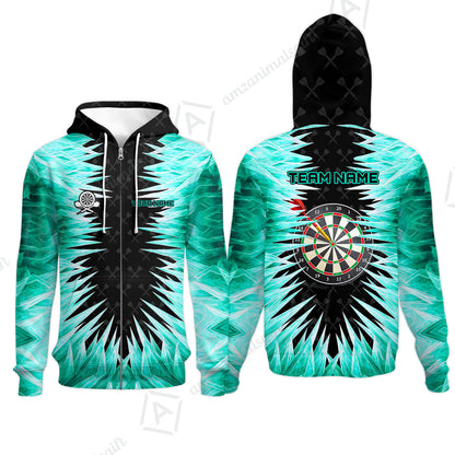 Customized Darts Zip Hoodie, Darts Dartboard Ice And Fire Multicolor Zip Hoodie Jersey For Darts Players