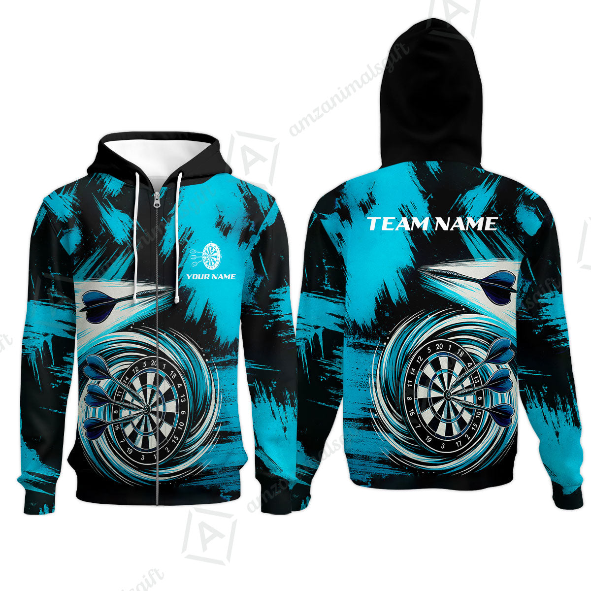 Customized Darts Zip Hoodie, Darts Colorful Wave Custom Name Team Name Zip Hoodie For Darts Player