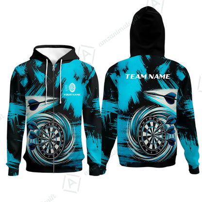 Customized Darts Zip Hoodie, Darts Colorful Wave Custom Name Team Name Zip Hoodie For Darts Player