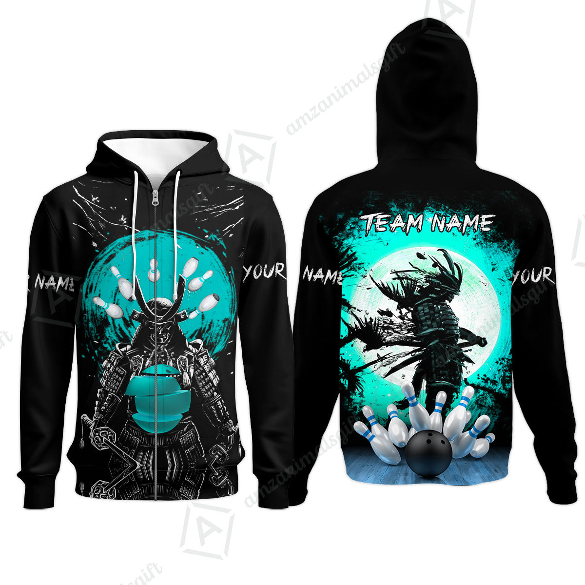 Custom Bowling Team Jerseys Polo Shirts, Bowling uniforms Ball And Pins Samurai Multicolor Options Personalized Name And Team Name