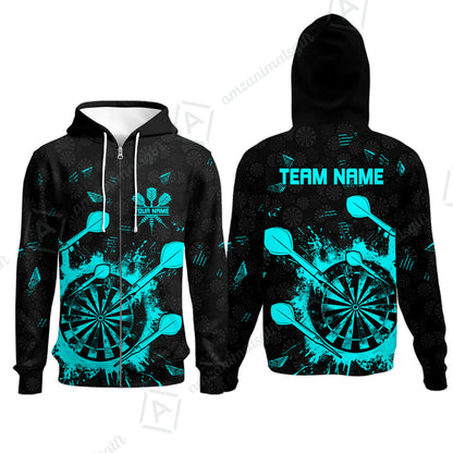 Customized Darts Zip Hoodie, Darts Grunge Dartboard Zip Hoodie Team Style Jersey for Darts Players
