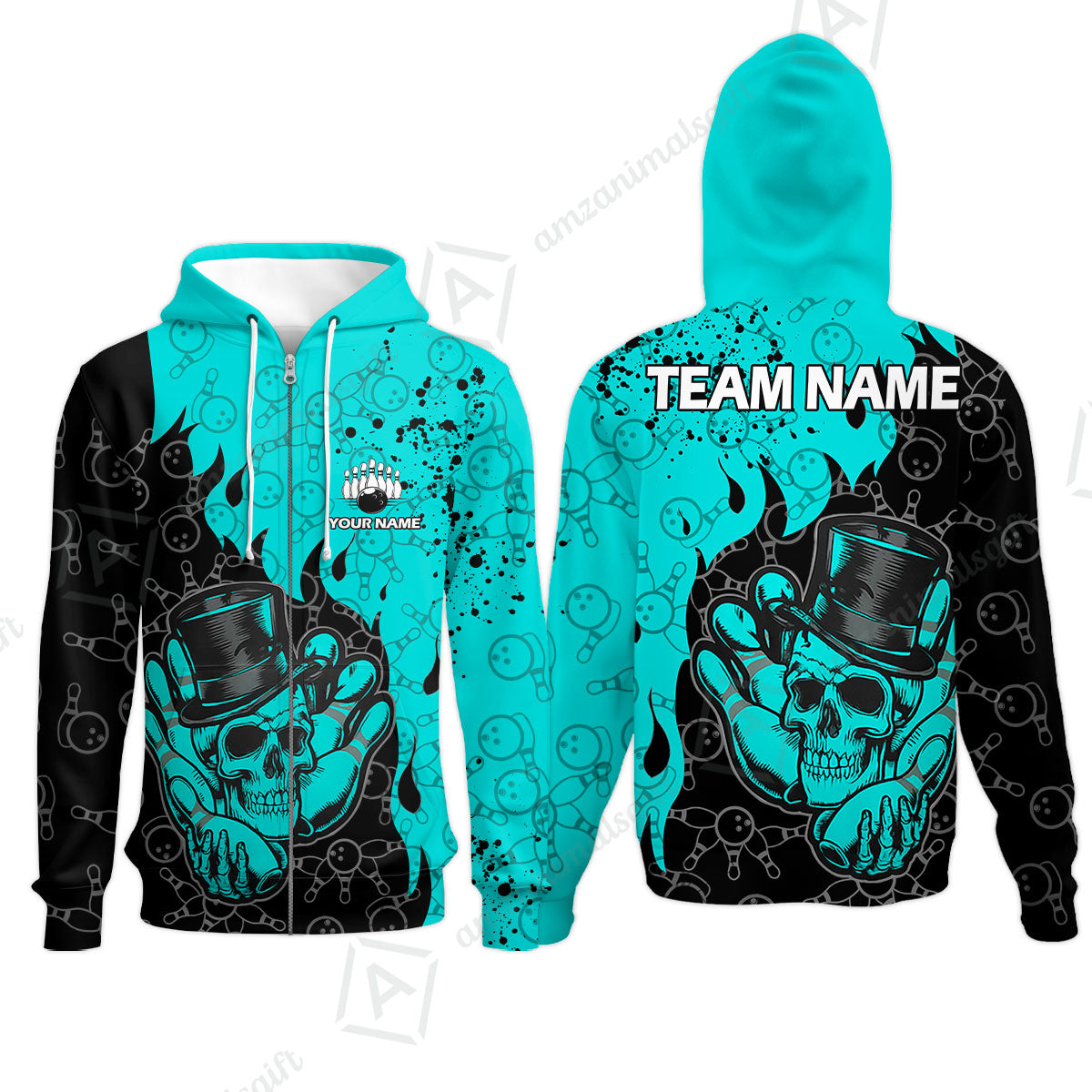 Custom Bowling Team Shirt – Skull Bowling Pattern Multicolor Personalized Jersey Bowling Uniform For League Players