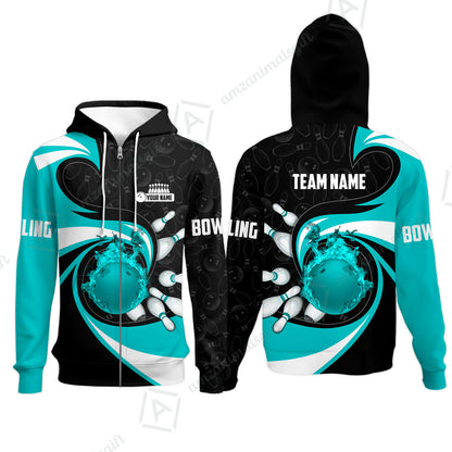 Customized Bowling Jersey Shirt, Bowling Ball And Pins Vortex Pattern Multicolor Customized Name And Team Name For Bowling Team