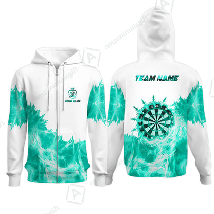 Customized Darts Zip Hoodie, Darts Icy Light White And Multi Color Team Zip Hoodie Jersey For Darts Player