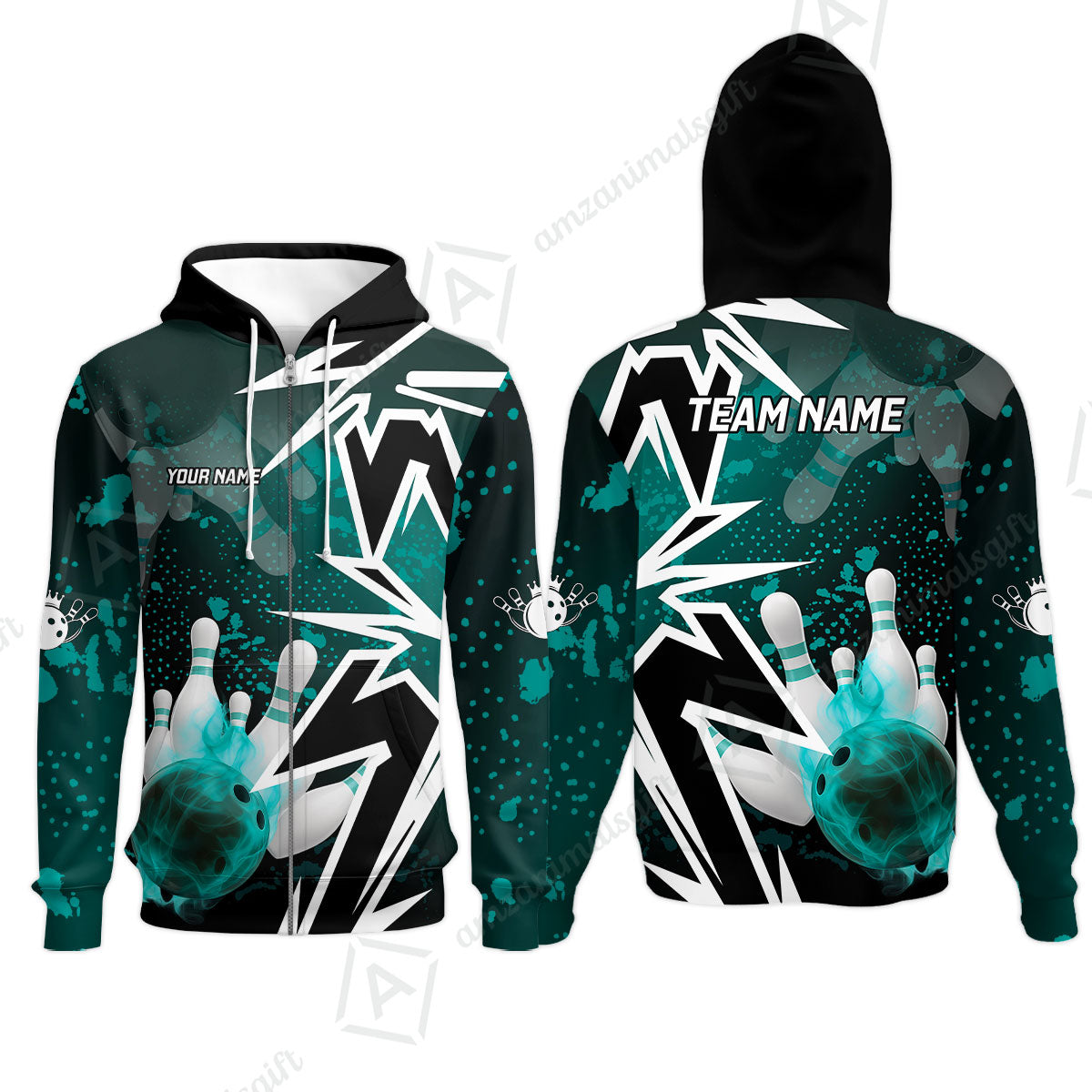 Customized Bowling Polo, Bowling And Pins Smoke Multicolor Option Customized Name And Team Zipper Polo Jerseys Shirts