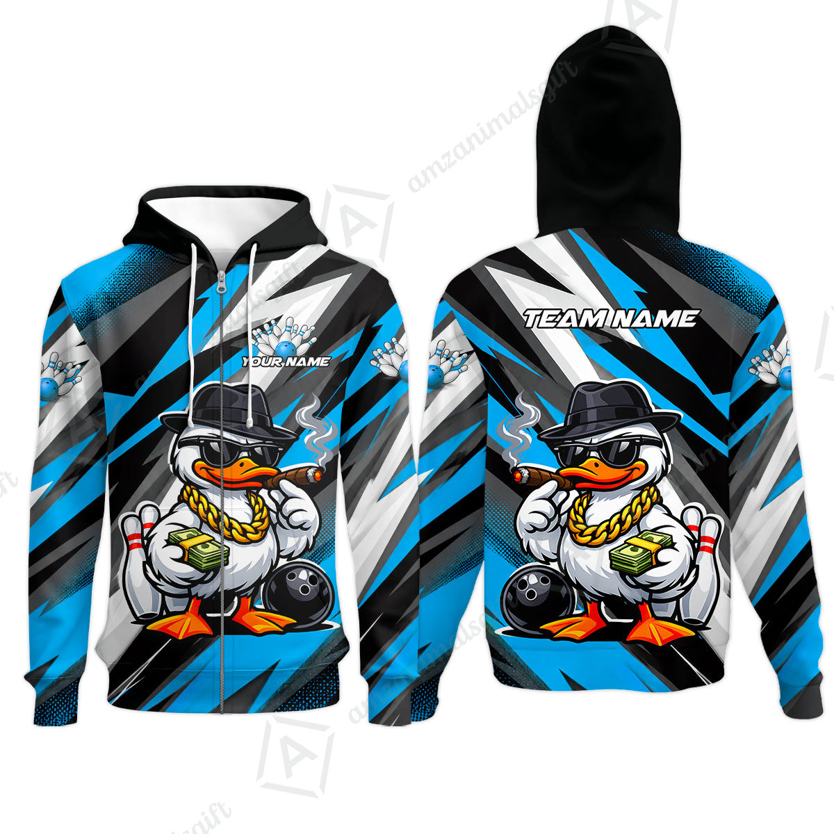Custom Bowling Jersey Polo Shirt, Boss Hustle Duck Gangster Style, Custom Bowling Jersey Team Shirt For Players With Name and Team Name