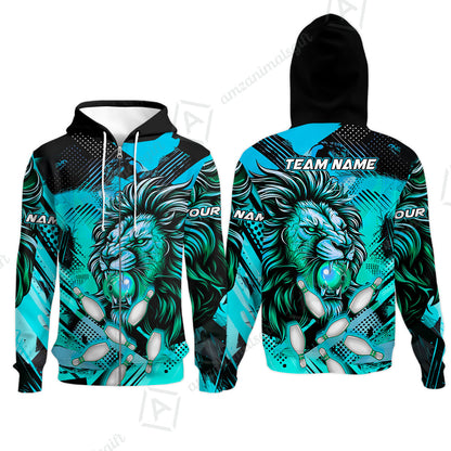 Custom Bowling Team Jerseys Shirts, Bowling uniforms Ball & Pins Lion Pattern Personalized Name And Team Name