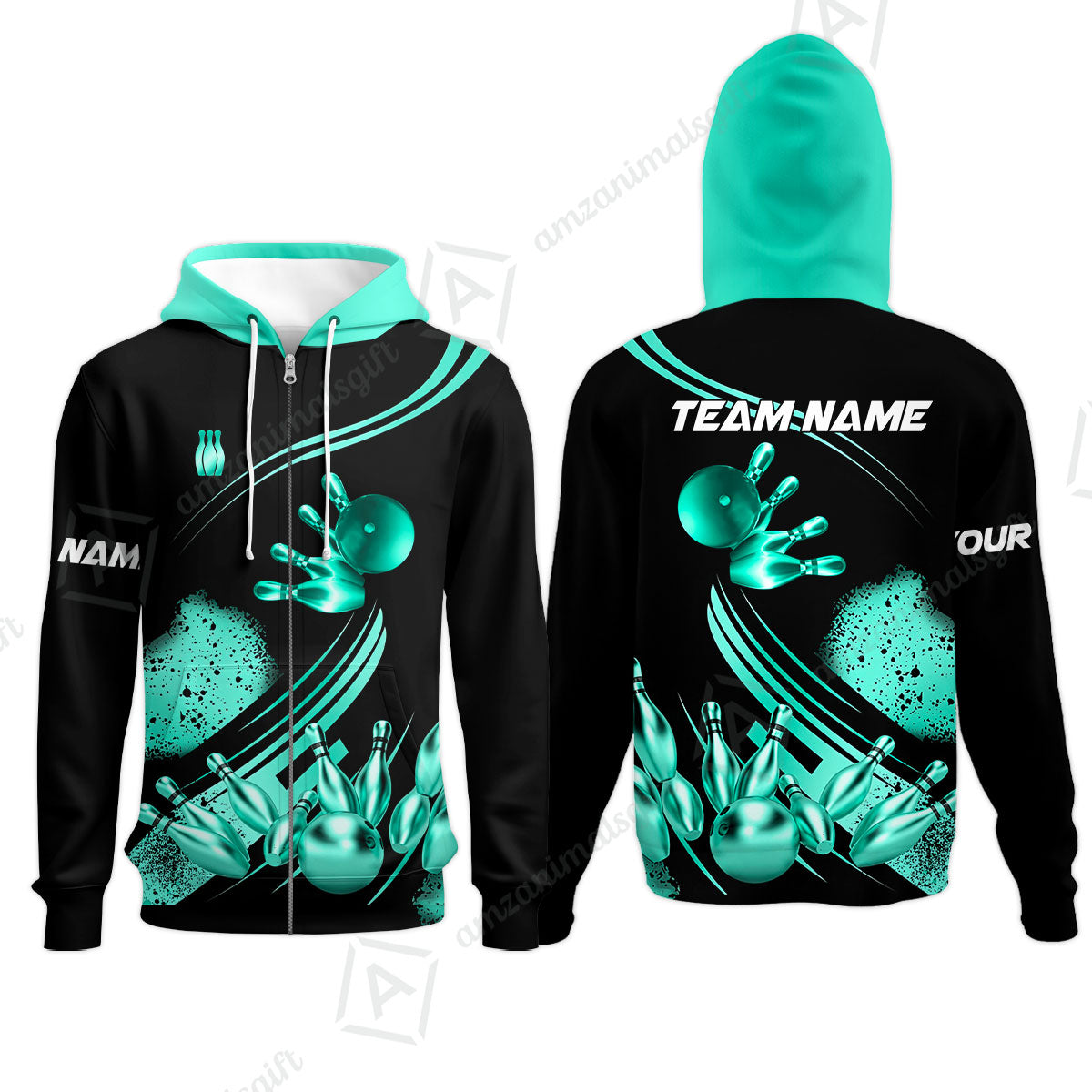 Custom Bowling Team Jerseys Polo Shirts, Bowling Uniforms Ball And Pins Ultimate Golden Multicolor Options Personalized Name And Team Name