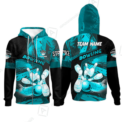 Custom Bowling Team Quater-Zip Polo Shirts, Bowling Uniforms Jerseys Brush Patterns, Multi Colors Personalized Name And Team Name