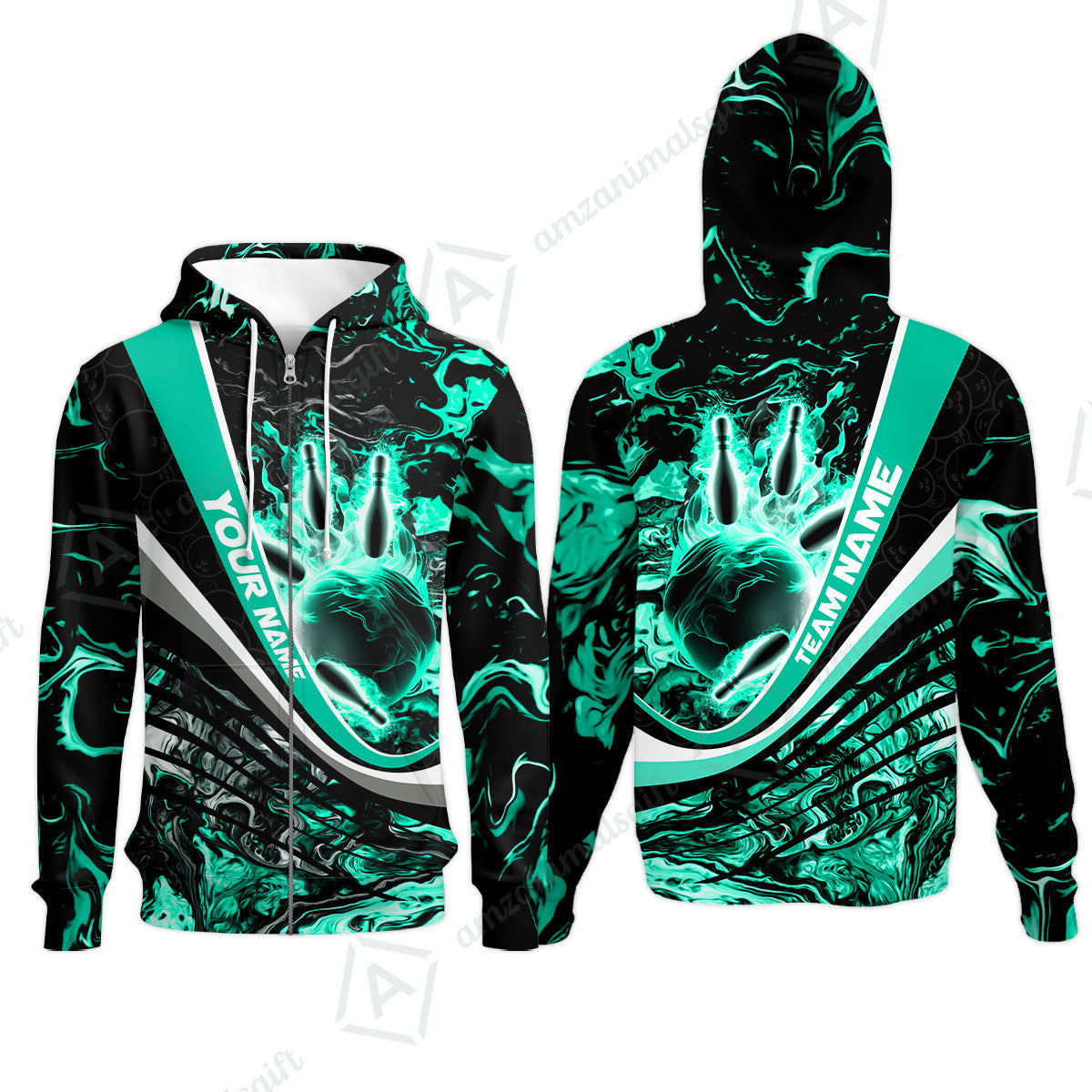 Customized Bowling Polo, Flaming Magma Bowling And Pins Multicolor Option Customized Name Team Name For Bowling Team Shirts