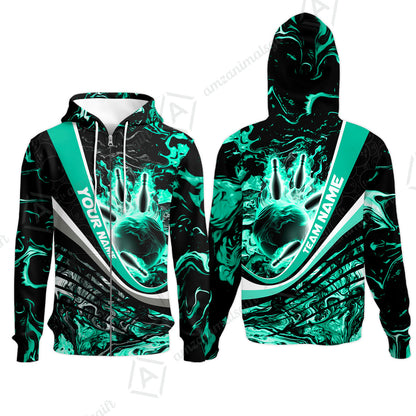 Customized Bowling Polo, Flaming Magma Bowling And Pins Multicolor Option Customized Name Team Name For Bowling Team Shirts