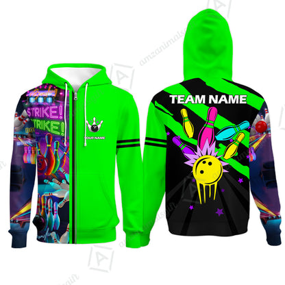 Custom Bowling Team Jersey Neon Bowling Strike Polo Shirts, Bowling Team Uniforms, Personalized Name And Team Name