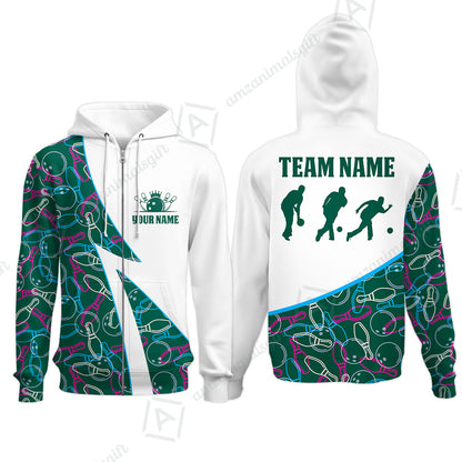 Custom Bowling Team Bowling Jersey, Neon Pattern Bowling Jersey With Player Silhouettes Multicolor Polo Quarter-Zip Shirts, Custom Bowling Uniforms Jerseys