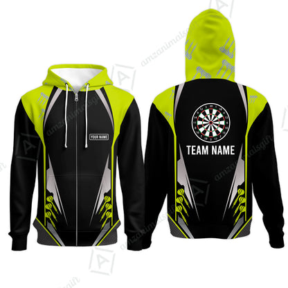 Customized Name & Text Darts Zip Hoodie, Personalized Darts Team Zip Hoodie For Summer - Gift For Darts Lovers, Darts Players Uniforms