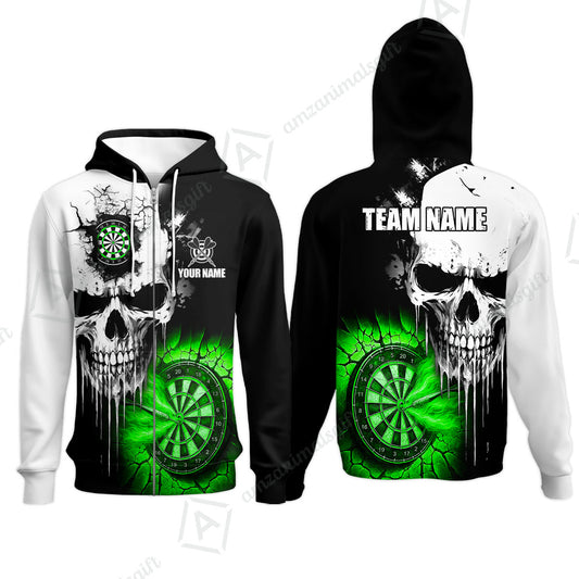 Custom Grunge Skull Crack Wall Darts Team Zip Hoodie, Customized Name Team Name Darts Polo Team Jerseys Uniform