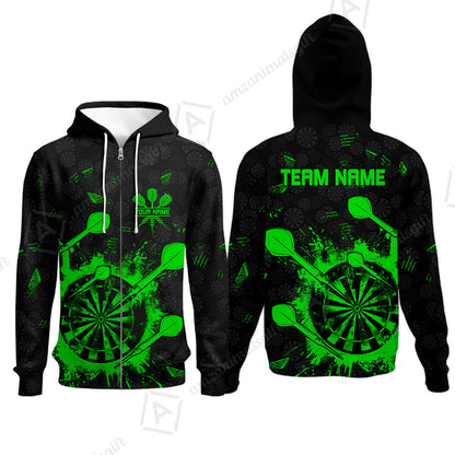 Customized Darts Zip Hoodie, Darts Grunge Dartboard Zip Hoodie Team Style Jersey for Darts Players