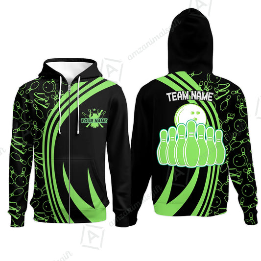 Customized Bowling Team Zip Hoodie Neon Multicolor Bowling Uniforms With Name And Team Name For Bowlers, Team League